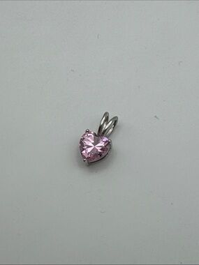 Sterling Silver Heart-Shaped Pink Solitaire Pendant Necklace Charm